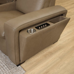 Sense Leather Power Loveseat in Greige with Console, Power Headrest, Lumbar & Pulse by Flexsteel