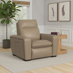 Sense Leather Power Recliner in Greige with Power Headrest, Lumbar & Pulse by Flexsteel