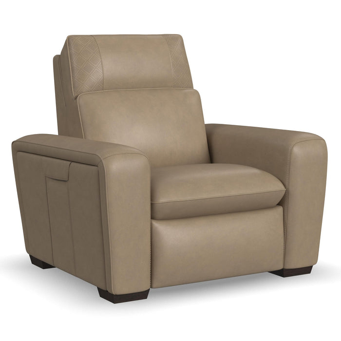Sense Leather Power Recliner in Greige with Power Headrest, Lumbar & Pulse by Flexsteel