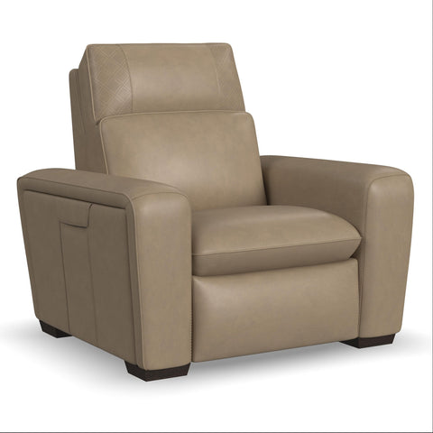 Sense Leather Power Recliner in Greige with Power Headrest, Lumbar & Pulse by Flexsteel