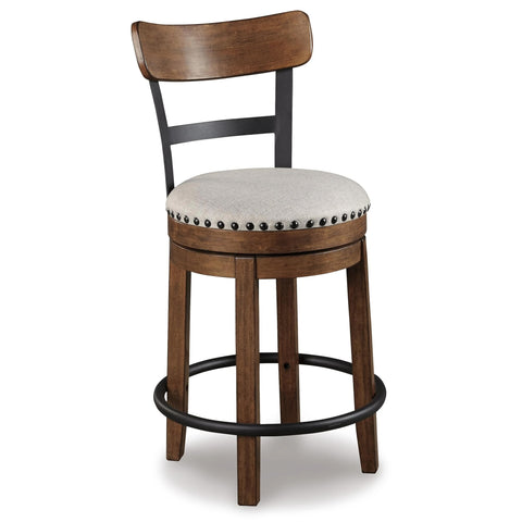 Valebeck Brown Counter Height Upholstered Swivel Bar Stool