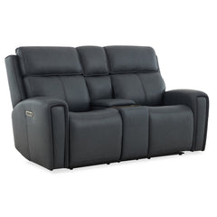Warren Leather Power Reclining Loveseat with Console, Power Headrest & Lumbar in True Navy by Flexsteel