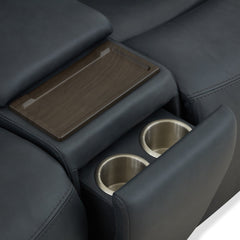 Warren Leather Power Reclining Loveseat with Console, Power Headrest & Lumbar in True Navy by Flexsteel