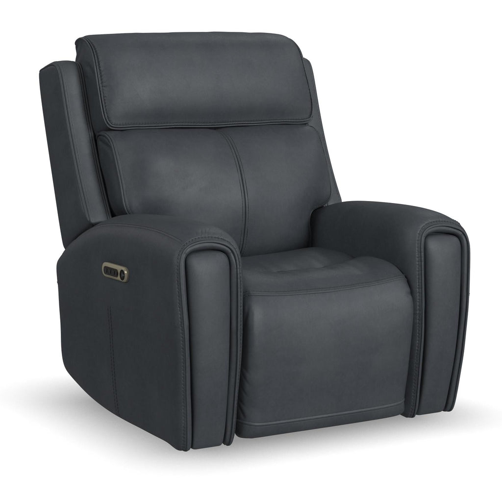 Warren Leather Power Recliner with Power Headrest & Lumbar in True Navy by Flexsteel
