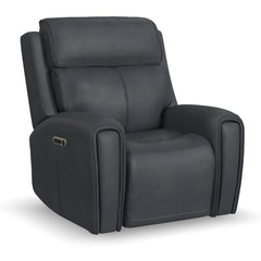 Warren Leather Power Recliner with Power Headrest & Lumbar in True Navy by Flexsteel