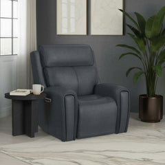 Warren Leather Power Recliner with Power Headrest & Lumbar in True Navy by Flexsteel