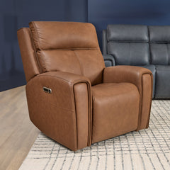 Warren Leather Power Recliner with Power Headrest & Lumbar in Classic Brown by Flexsteel