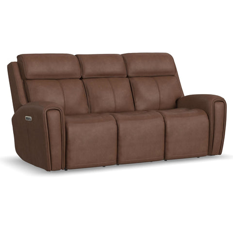 Warren Leather Power Reclining Sofa with Console, Power Headrest & Lumbar in Classic Brown by Flexsteel