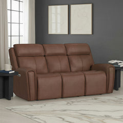 Warren Leather Power Reclining Sofa with Console, Power Headrest & Lumbar in Classic Brown by Flexsteel