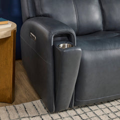 Warren Leather Power Reclining Sofa with Console, Power Headrest & Lumbar in True Navy by Flexsteel