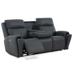 Warren Leather Power Reclining Sofa with Console, Power Headrest & Lumbar in True Navy by Flexsteel