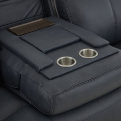 Warren Leather Power Reclining Sofa with Console, Power Headrest & Lumbar in True Navy by Flexsteel