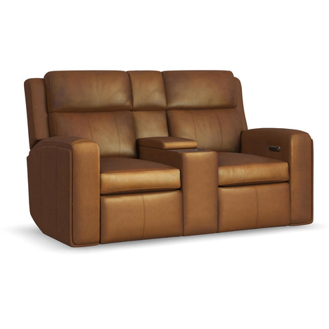Wyatt Leather Power Reclining Loveseat with Console & Power Headrests & Lumbar in Canyon by Flexsteel
