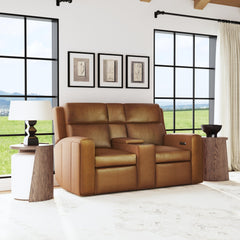 Wyatt Leather Power Reclining Loveseat with Console & Power Headrests & Lumbar in Canyon by Flexsteel
