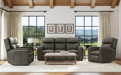 Wyatt Leather Power Sofa with Power Headrests & Lumbar in Gunmetal by Flexsteel