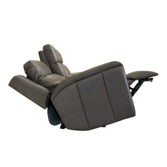 Wyatt Leather Power Reclining Loveseat with Console & Power Headrests & Lumbar in Gunmetal by Flexsteel