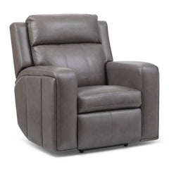 Wyatt Leather Power Recliner with Power Headrest & Lumbar in Gunmetal by Flexsteel