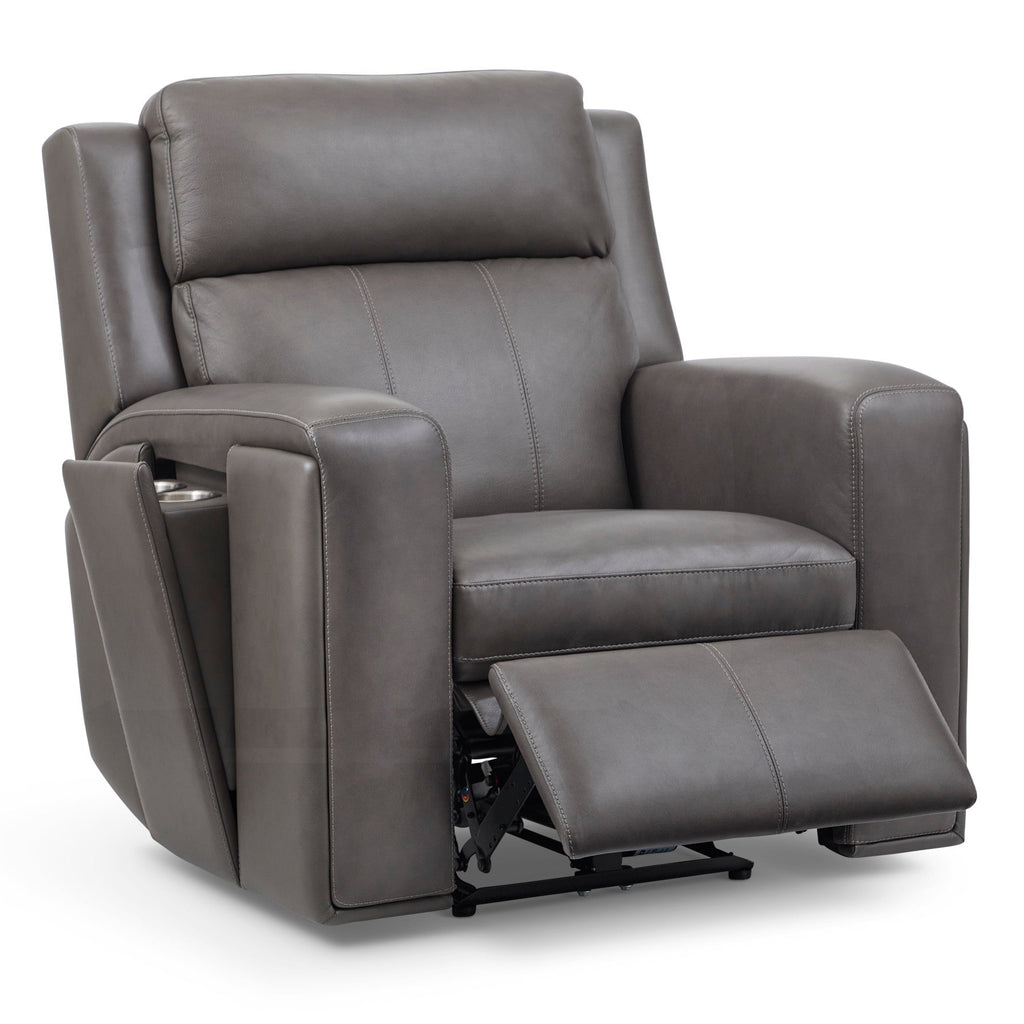 Wyatt Leather Power Recliner with Power Headrest & Lumbar in Gunmetal by Flexsteel