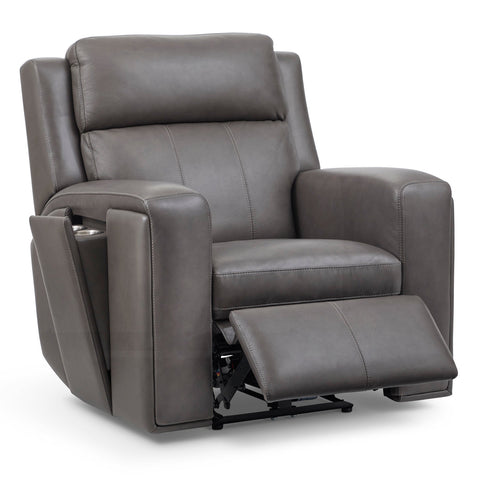 Wyatt Leather Power Recliner with Power Headrest & Lumbar in Gunmetal by Flexsteel