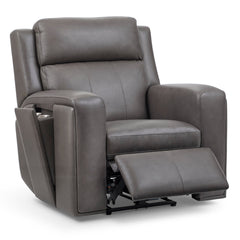 Wyatt Leather Power Recliner with Power Headrest & Lumbar in Gunmetal by Flexsteel