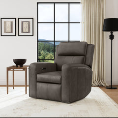 Wyatt Leather Power Recliner with Power Headrest & Lumbar in Gunmetal by Flexsteel