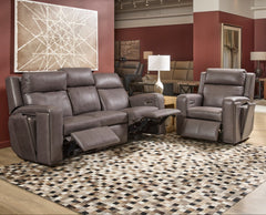 Wyatt Leather Power Sofa with Power Headrests & Lumbar in Gunmetal by Flexsteel