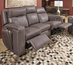 Wyatt Leather Power Sofa with Power Headrests & Lumbar in Gunmetal by Flexsteel