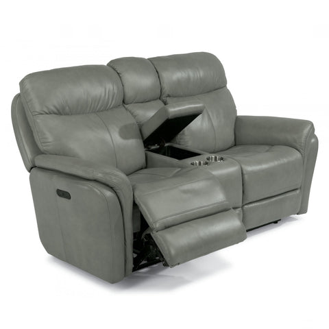 Zoey Leather Power Reclining Loveseat with Console by Flexsteel
